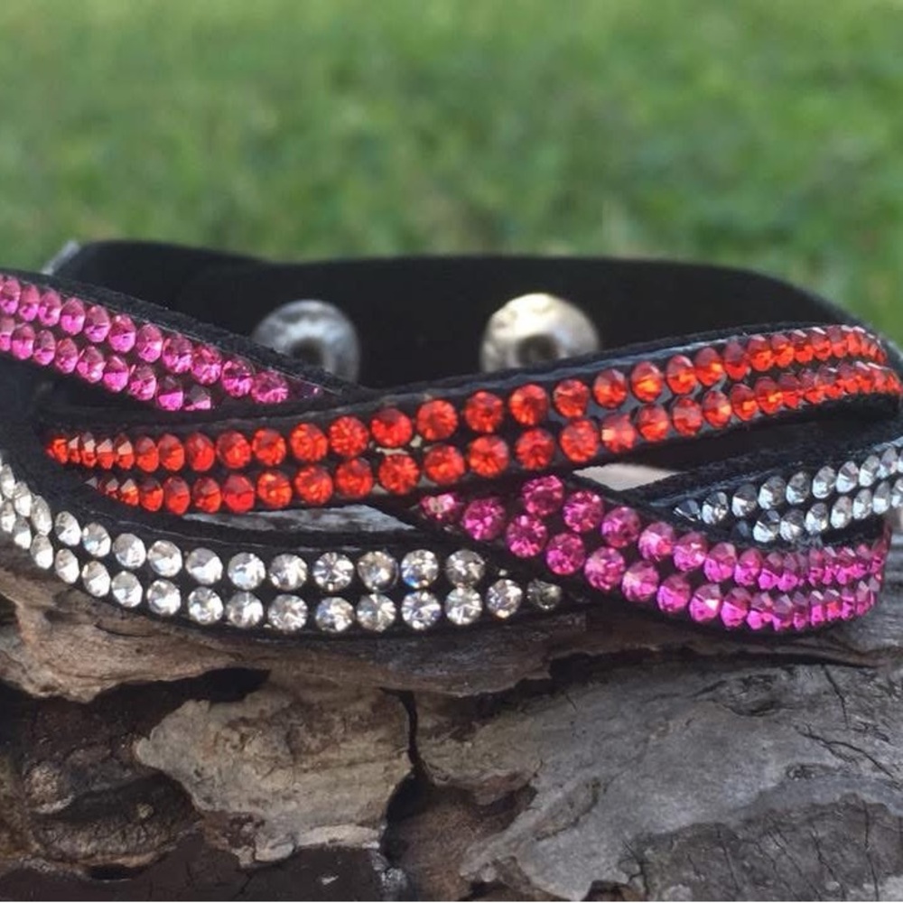 Red and Pink Rhinestone Wrap Bracelet